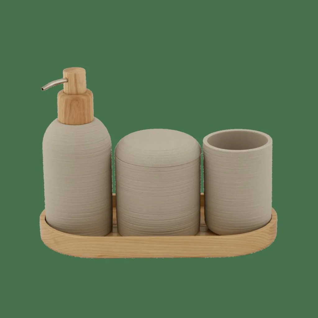 Accessoires de salle de bain YUKI sur plateau en bambou