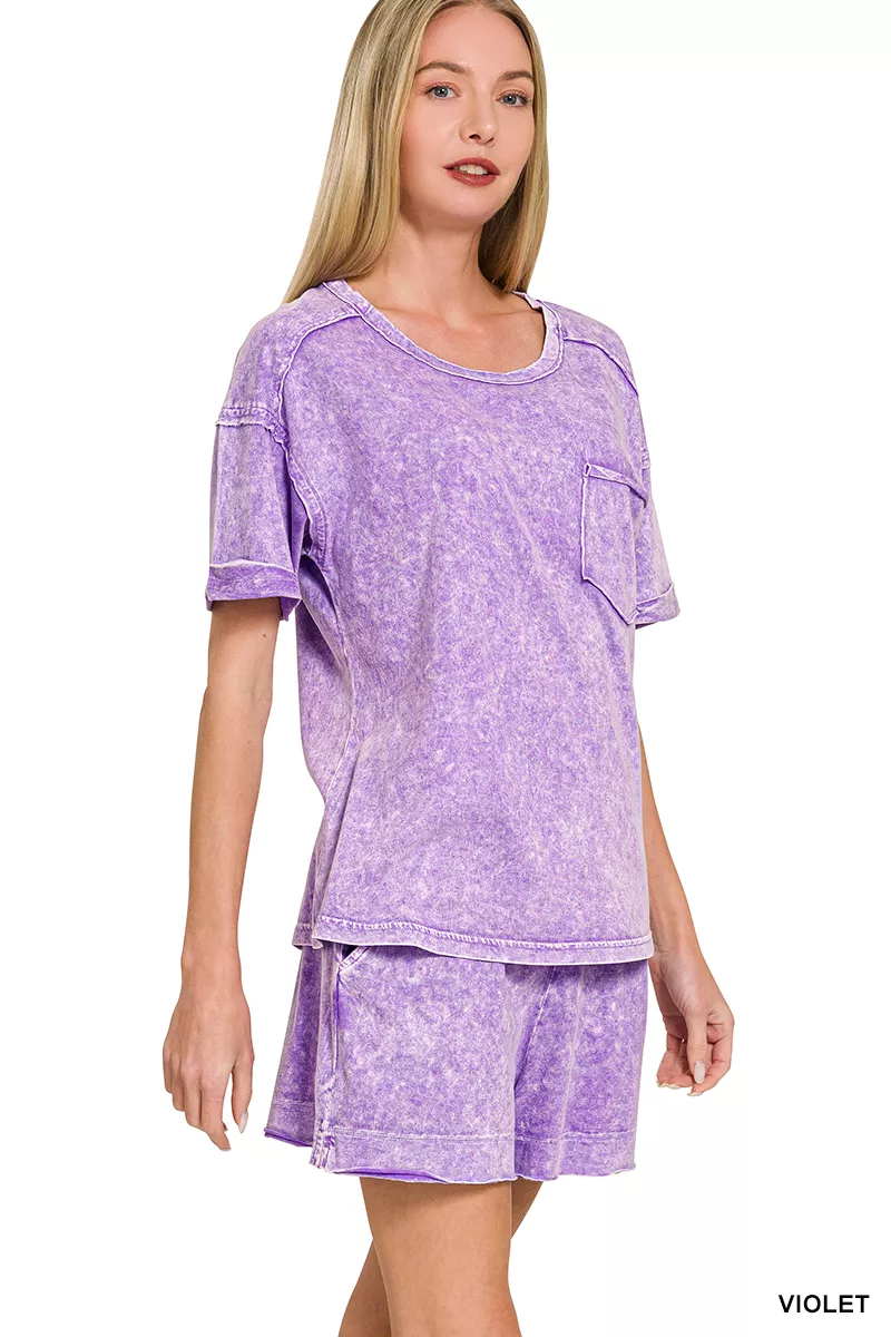 Halo Snow Washed Exposed Seam Top & Shorts Set