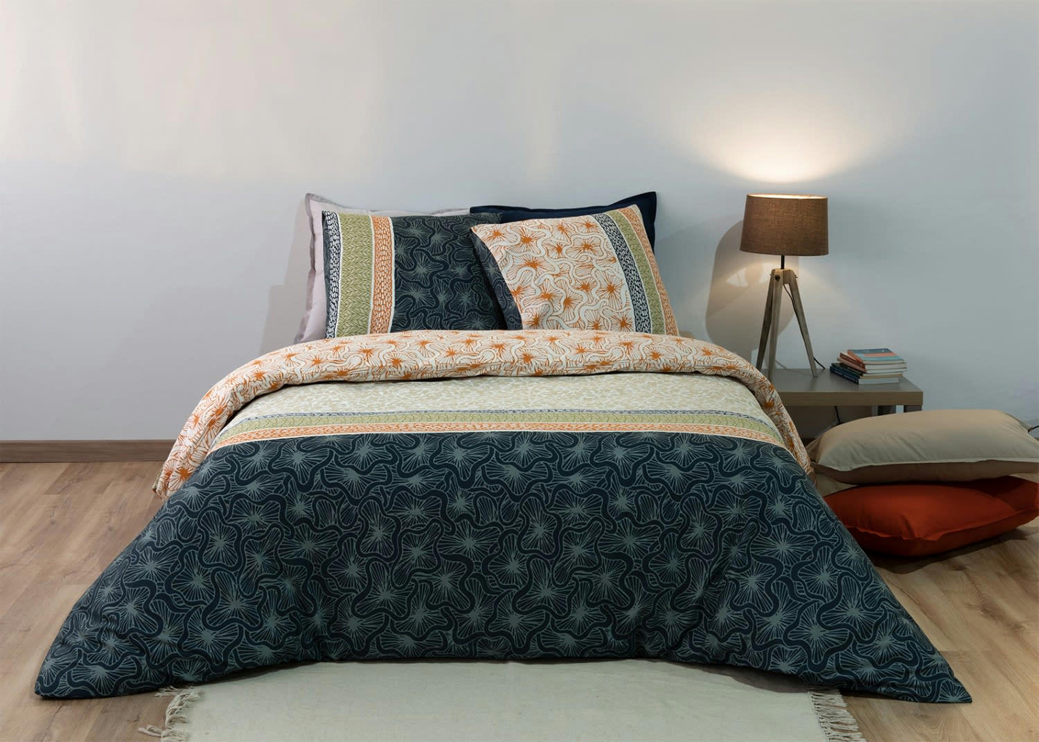 BELLA - Parure housse de couette percale de coton vert 240x260 cm