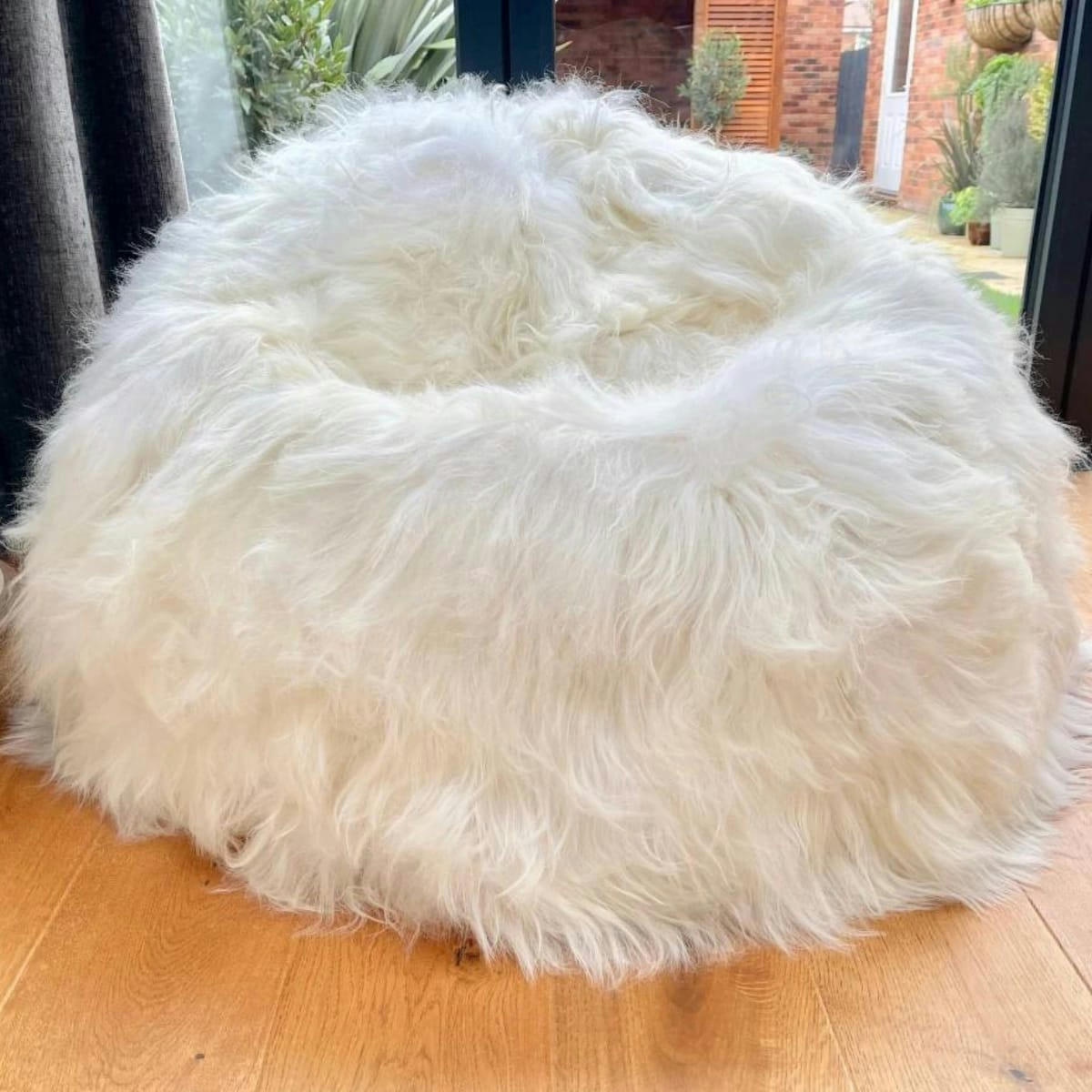 - Pouf en peau de mouton islandais blanc 80 x 110 cm