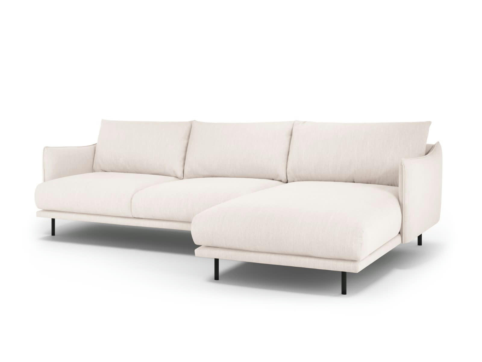 PARIS - Canapé D'Angle Droit 5 places en Tissu Structurel Beige Clair