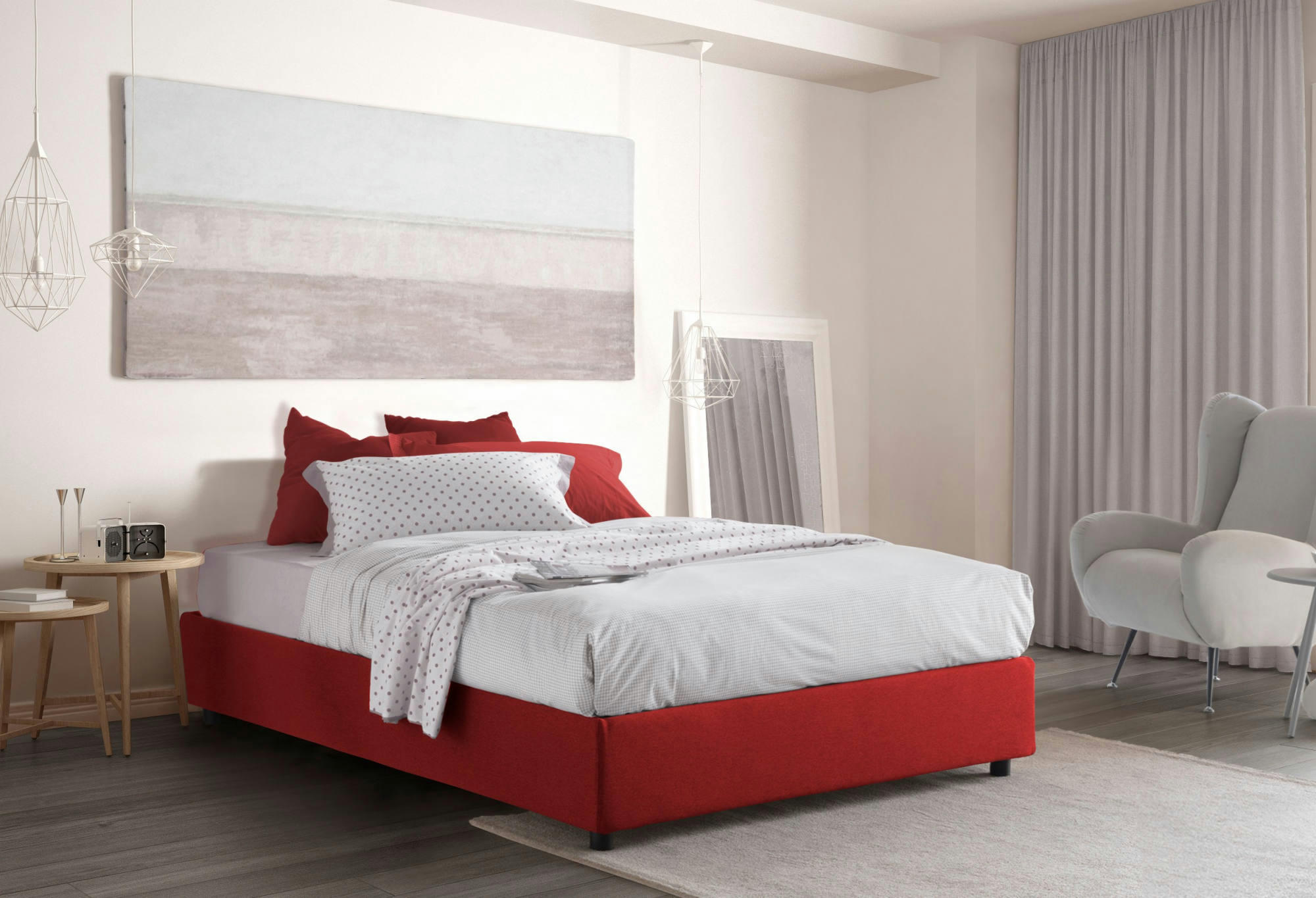 ADELE - Lit coffre 140x190 cm en tissu rouge
