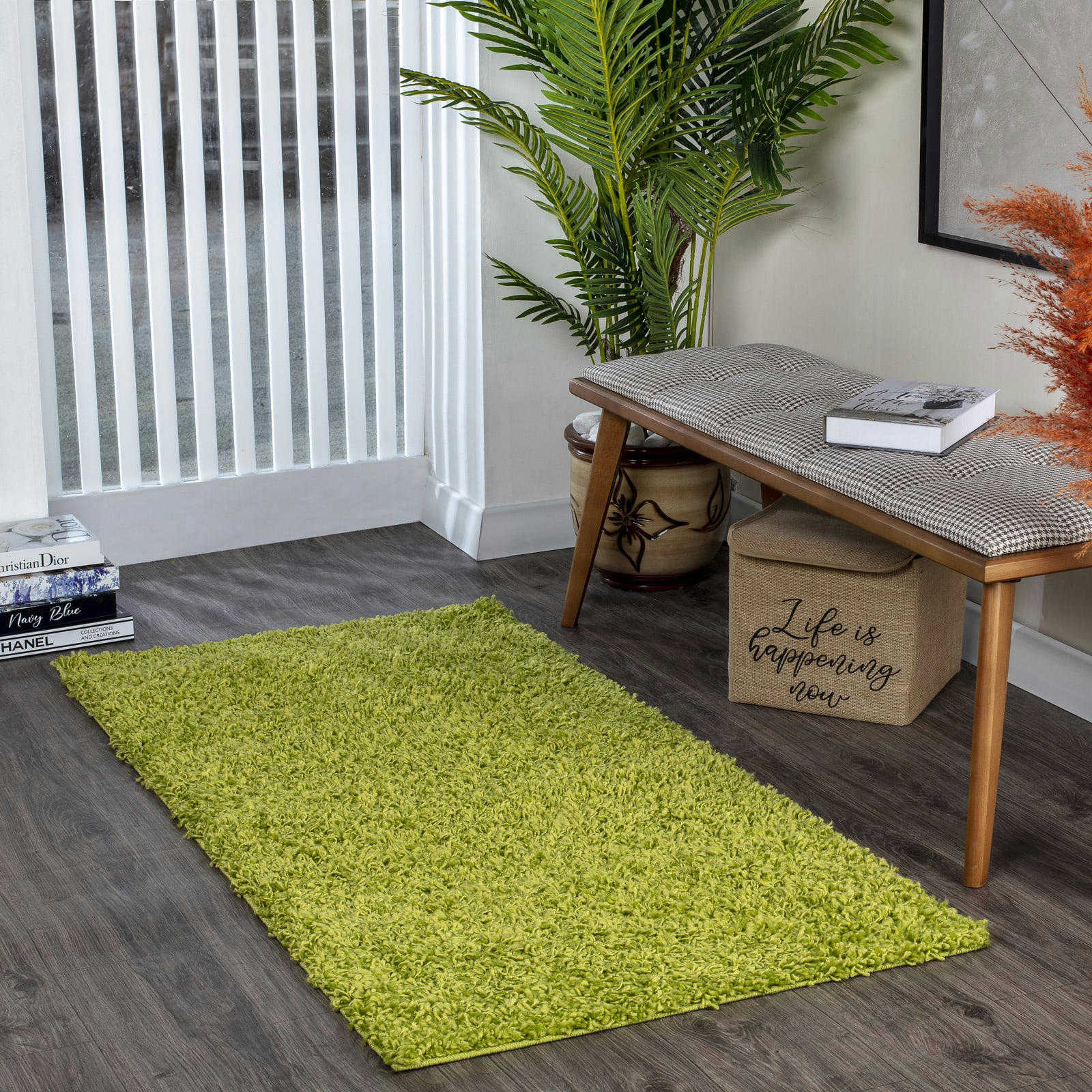 LILLY - Tapis de Couloir Shaggy Uni Chic Vert 80x150