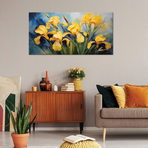 Feeby Obraz na płótnie, Kwiaty Irysy Żółte 120x60