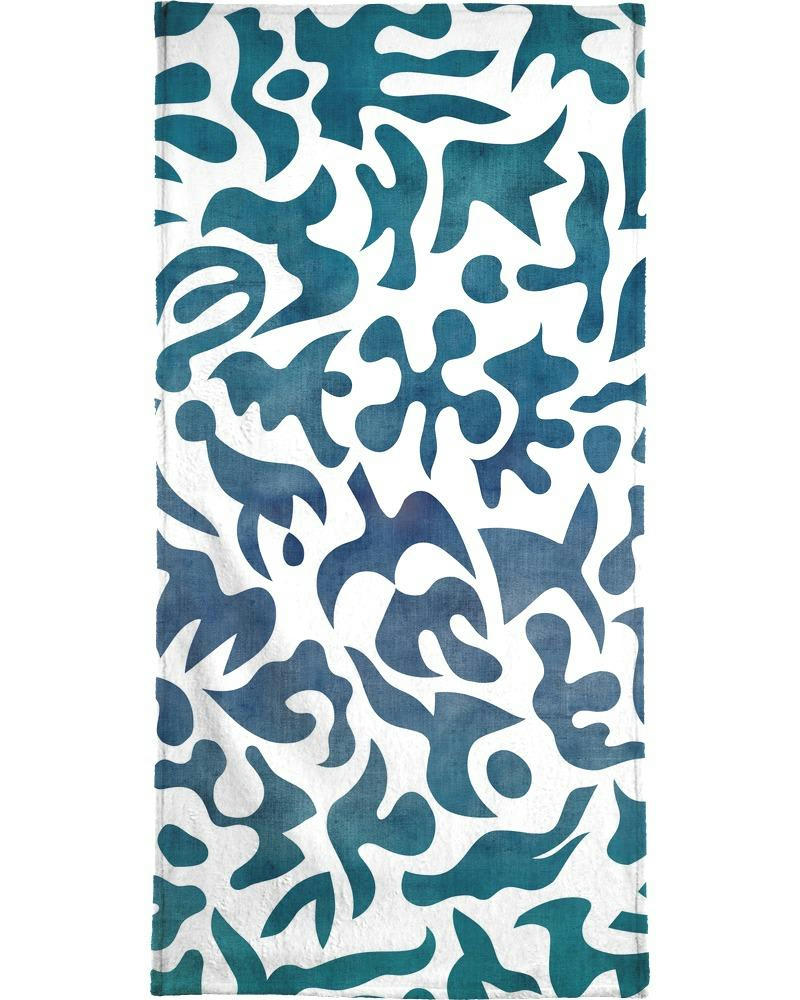 ALIVE - Serviette de bain en éponge-velours en blanc & bleu 70x140