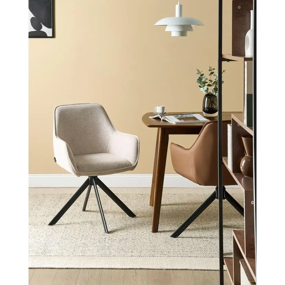 MORNAS - Eetkamerstoel - Lichtbeige - Polyester