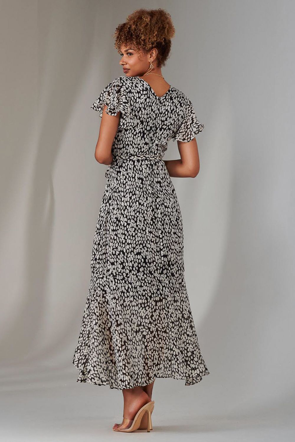 Jolie Moi Chiffon Print Frill Dip Hem Maxi Dress