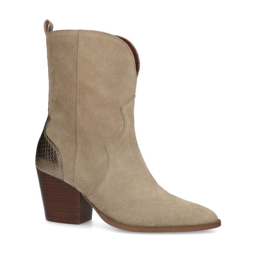 Manfield Taupe suède cowboy laarzen met metallic details