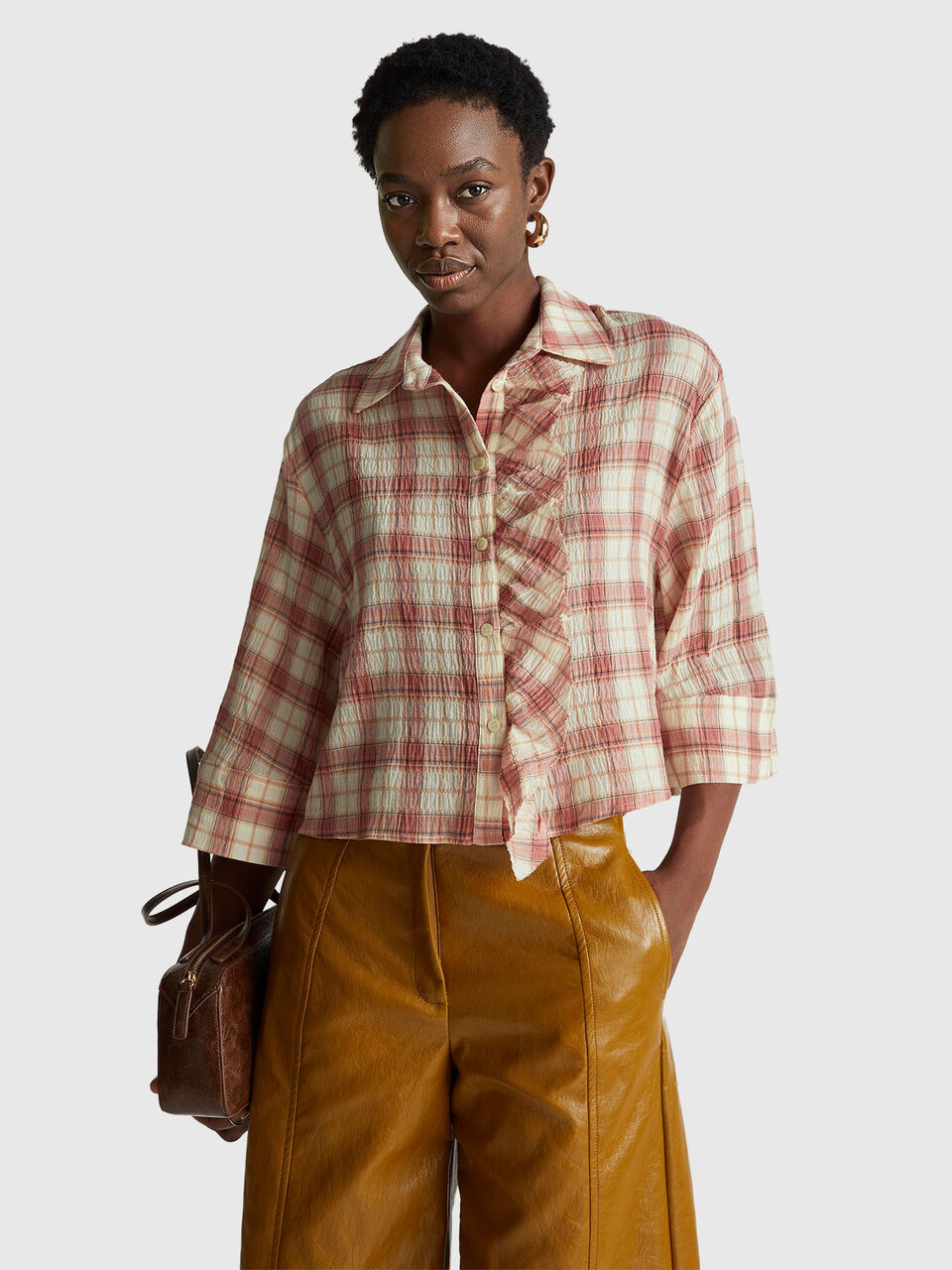 Check shirt with rouches