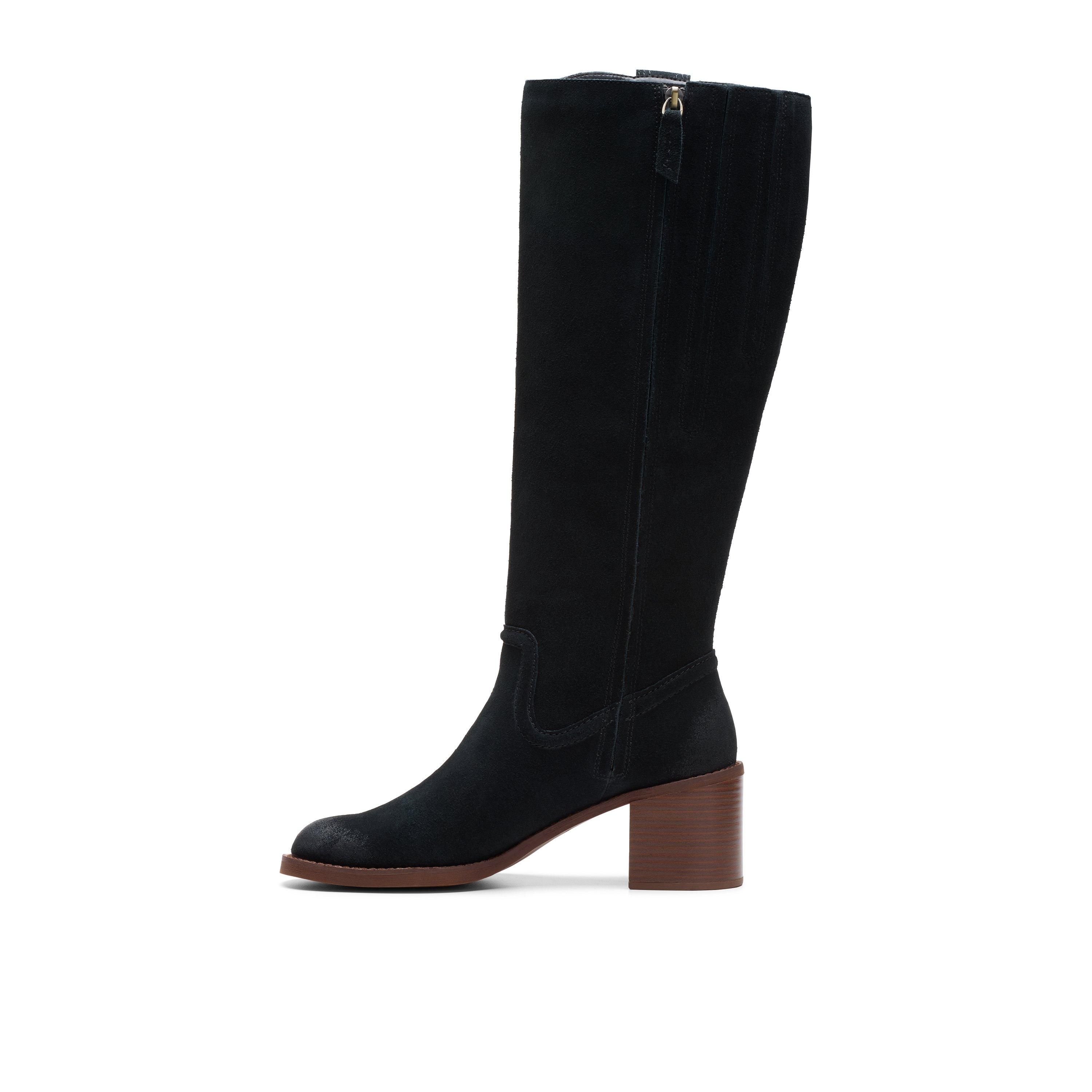 Clarks Chamberly Up Black Suede Knee High Boots