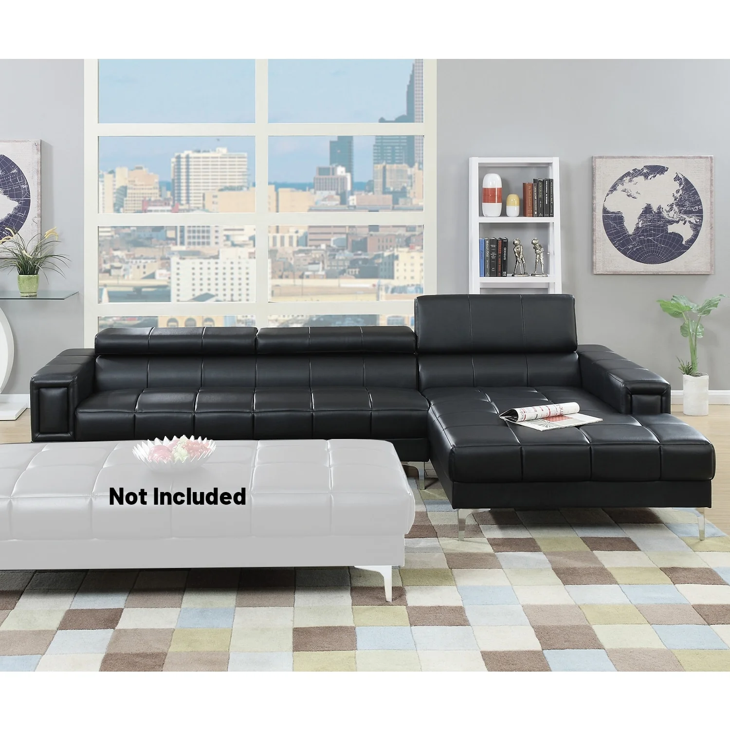 Sectional Sofa with Adjustable Headrest-Ottoman Not Included