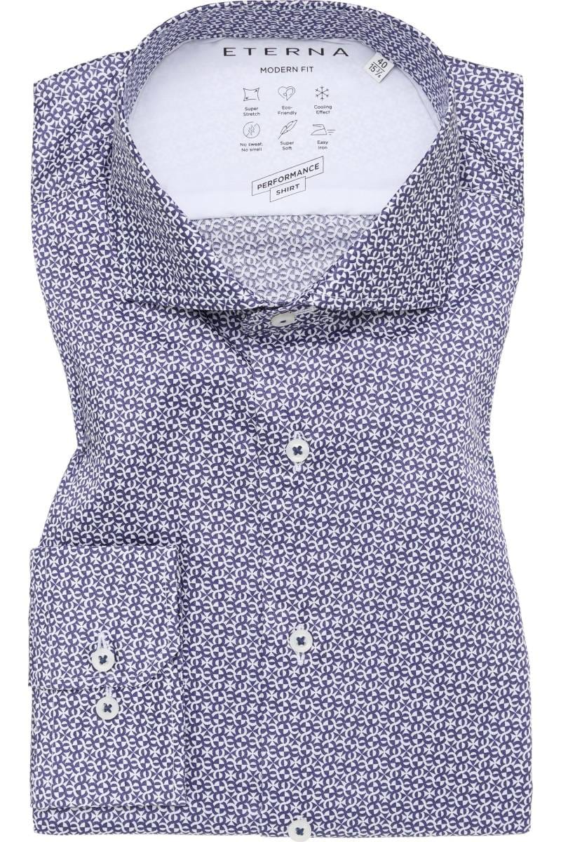ETERNA Performance Modern Fit Tencel Hemd marine, Bedruckt