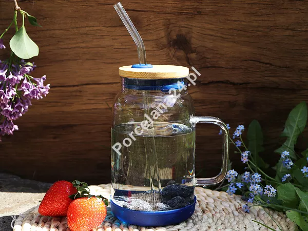 Słoik ze słomką 600 ml Vialli Design - Fuori Granatowy 1K.FUO.29811