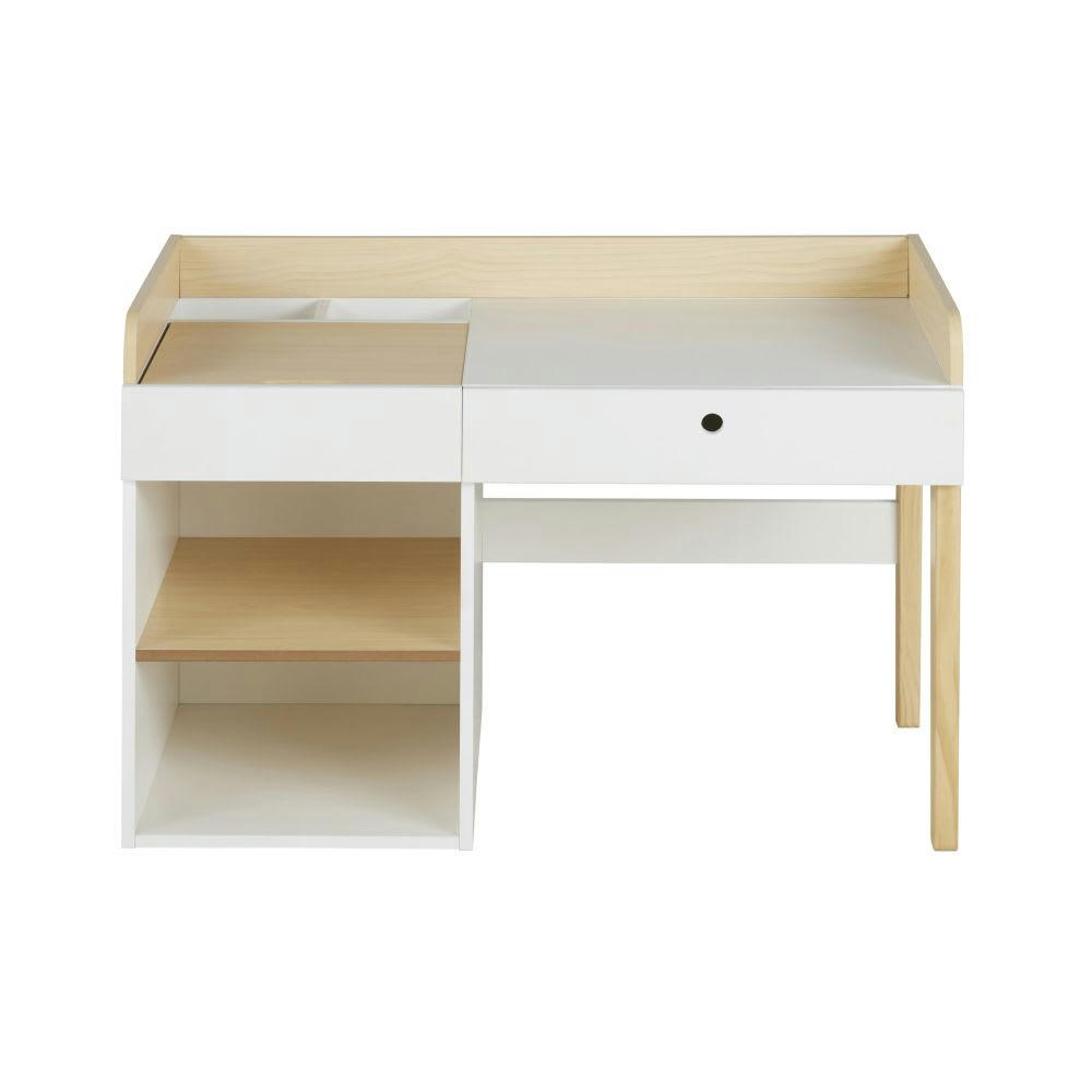 TIMI - Bureau maternelle multi-rangements blanc et beige