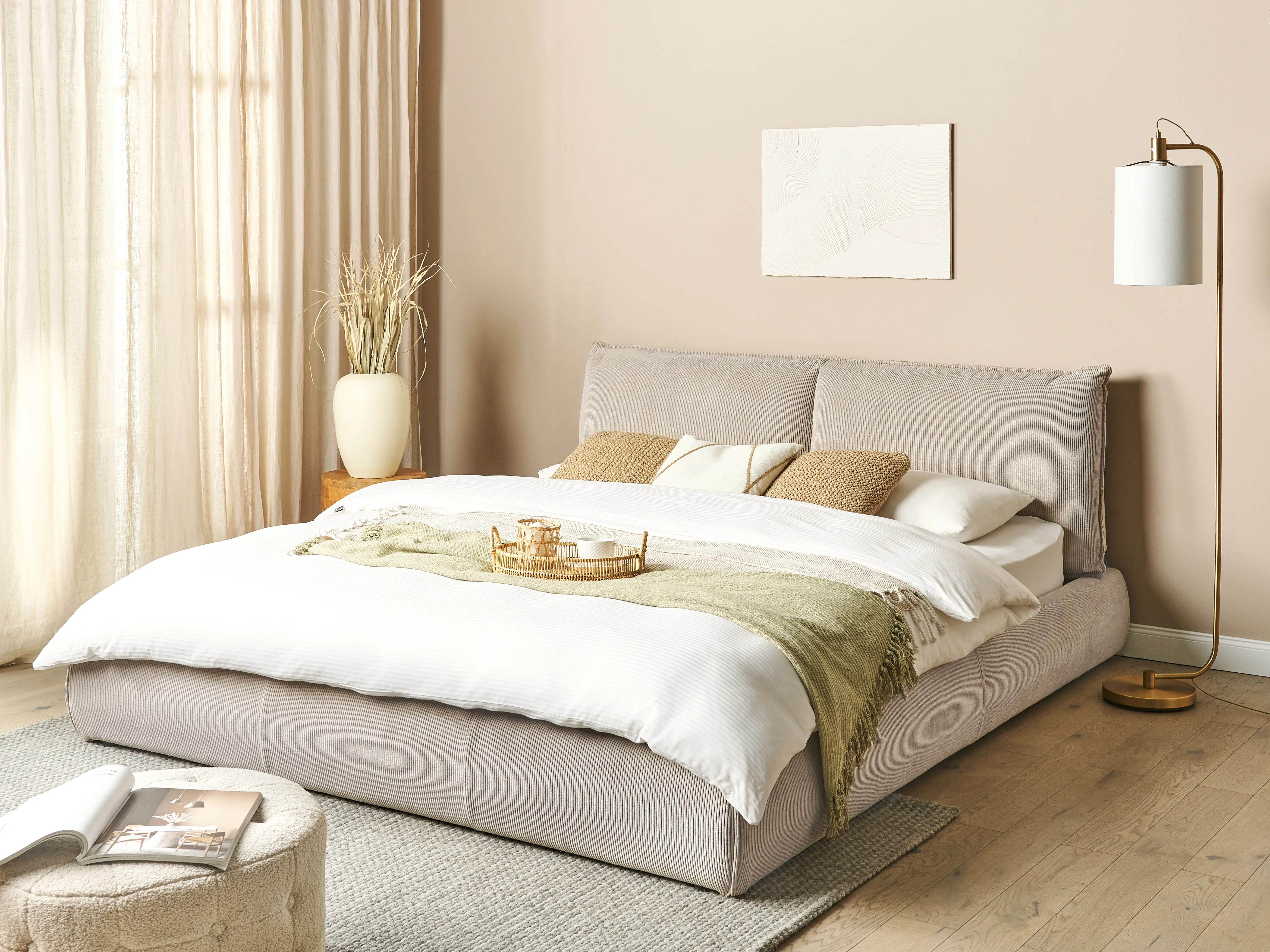 Bed Corduroy VINAY 180 x 200 cm (EU Super King) Taupe