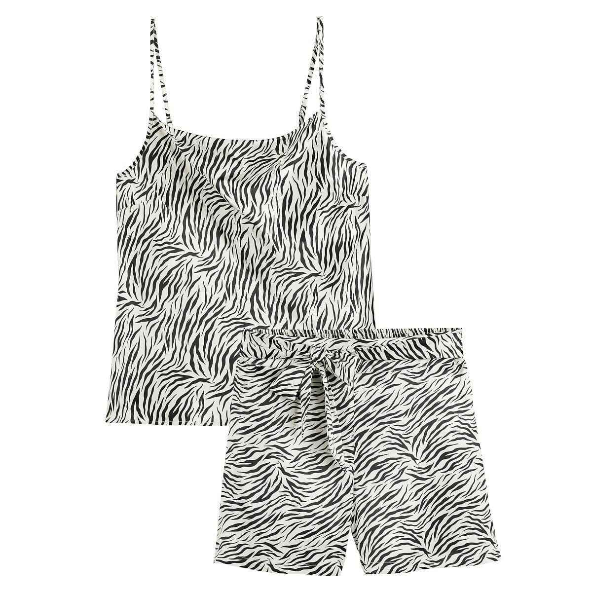 Pyjashort en satin, motif zèbre