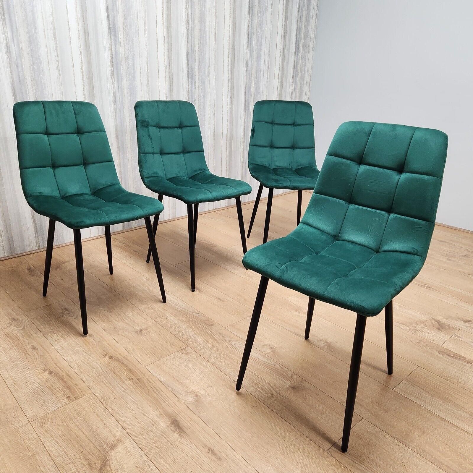 KOSY KOALA Modern Rectangle Glass Dining Table Set With 4 Green Velvet Chairs Dining Room Furniture
