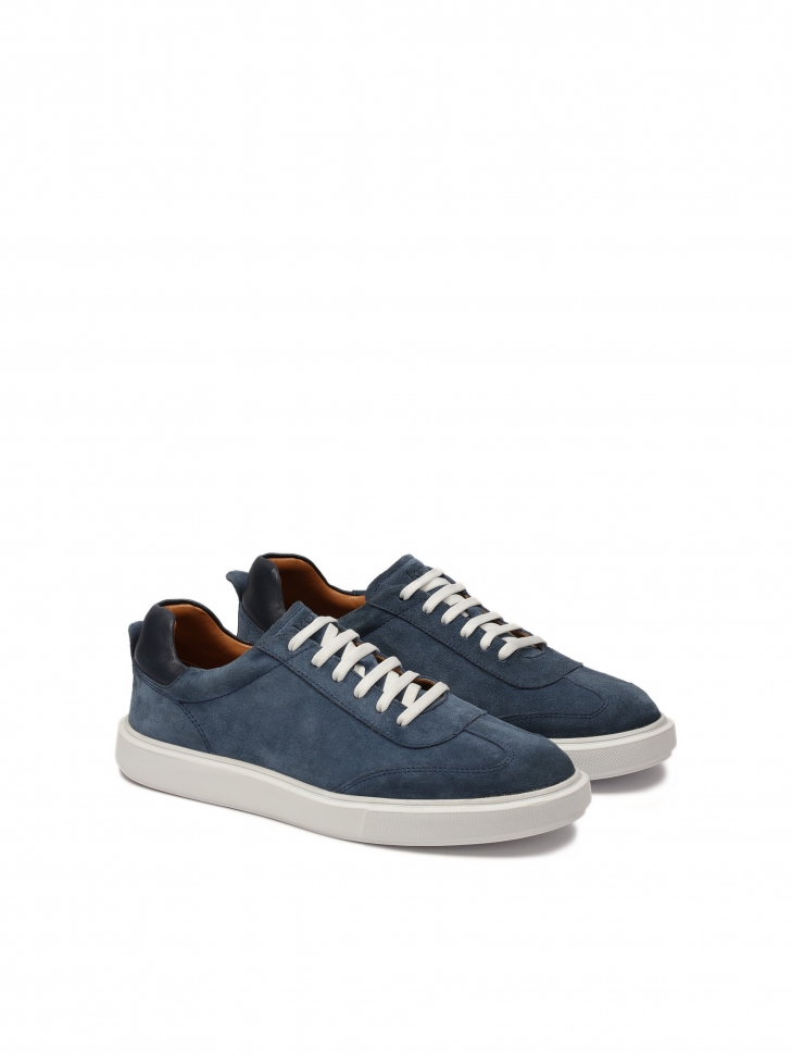 Navy blue suede sneakers with white sole