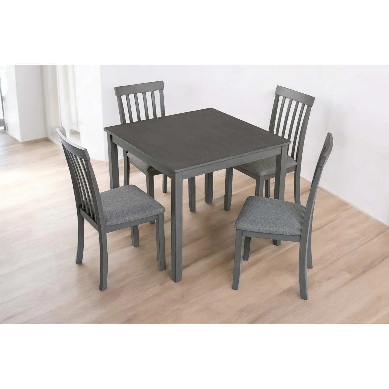 5-Piece Modern Dining Set, Square Wooden Dining Table with 4 Upholstered Chairs for Kitchen and Dining Room, Acacia Wood