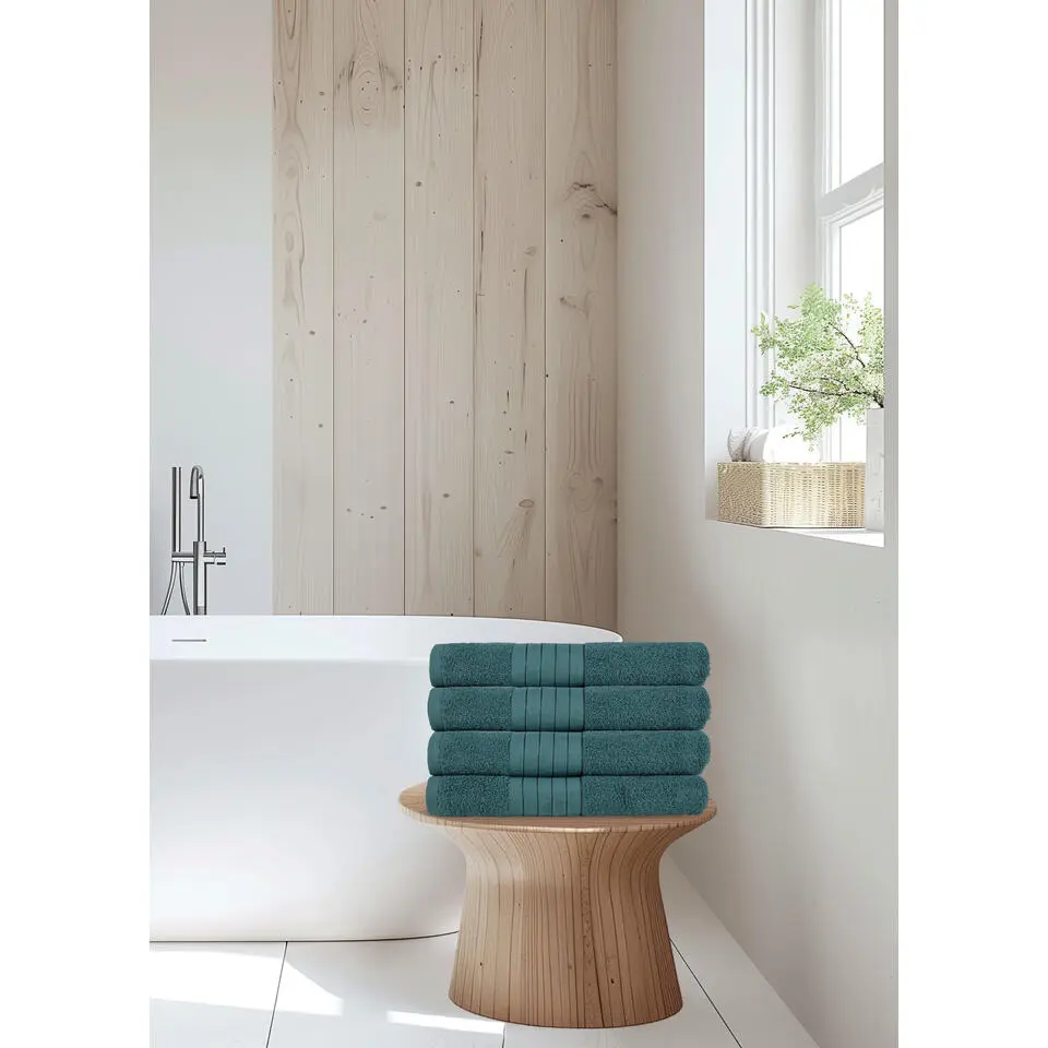 Good Morning uni handdoek effen kleur - Handdoekenset 4 - Donkergroen - Badstof