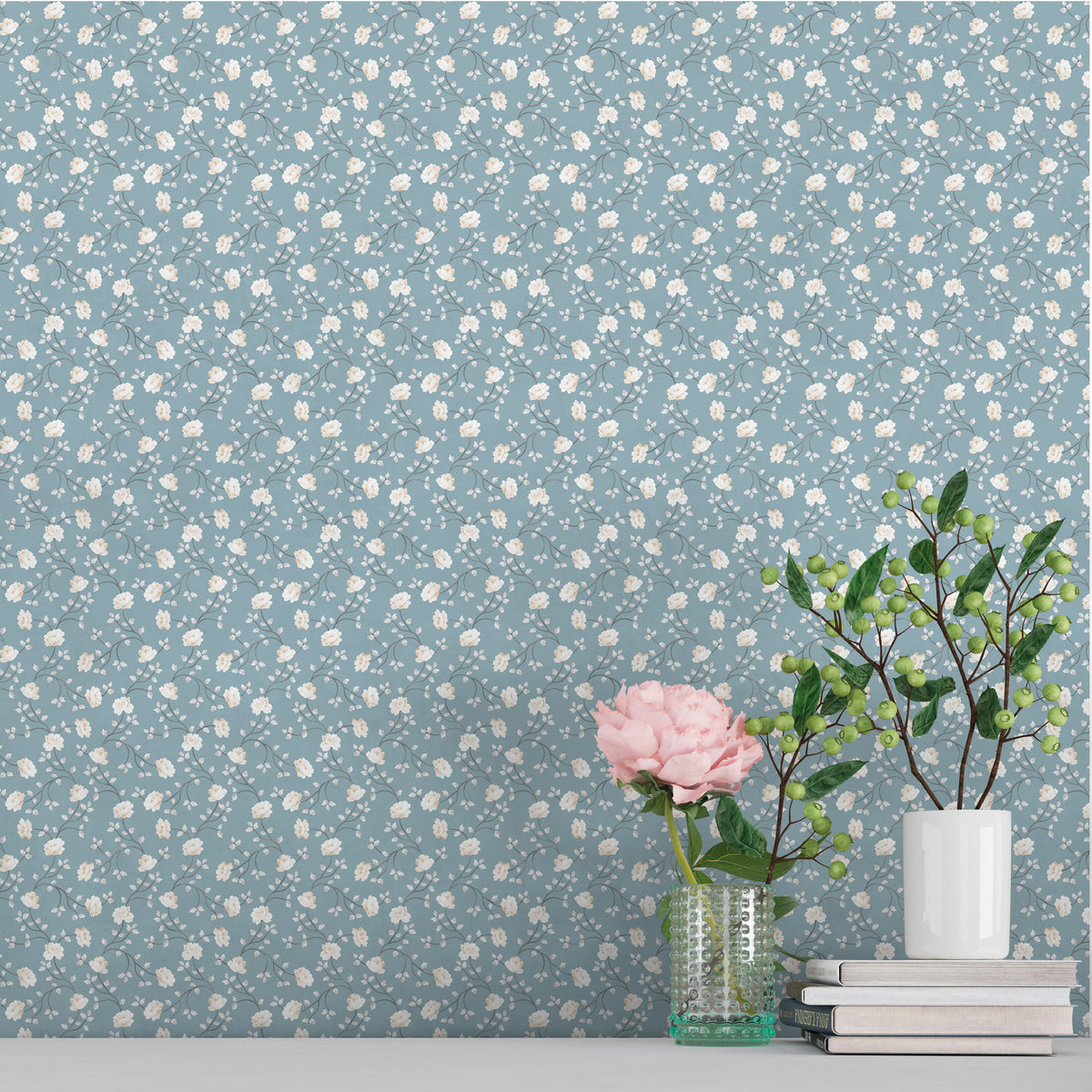 Sanders & Sanders behang bloemetjes vergrijsd blauw en wit - 53 cm x 10 m - 640183