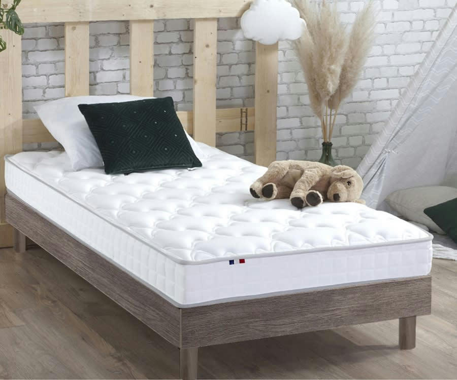 ENSEMBLE KIT ESSENCE - Ensemble Matelas Mousse + Latex+Sommier en Kit Chêne gris 90x190