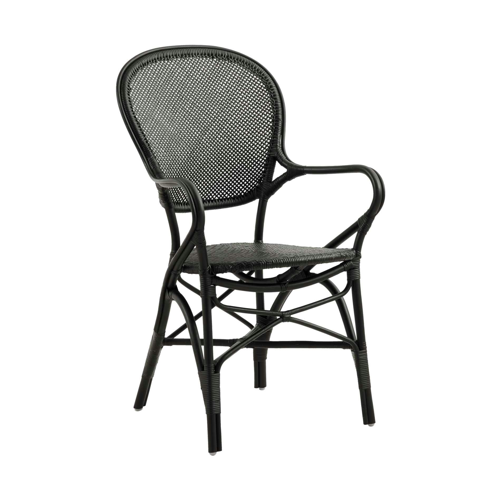 ROSSINI - Chaise repas empilable en rotin noir mat