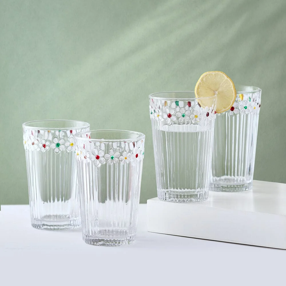 Darbie Angell Painted Daisy Set of 4 Highball Glasses