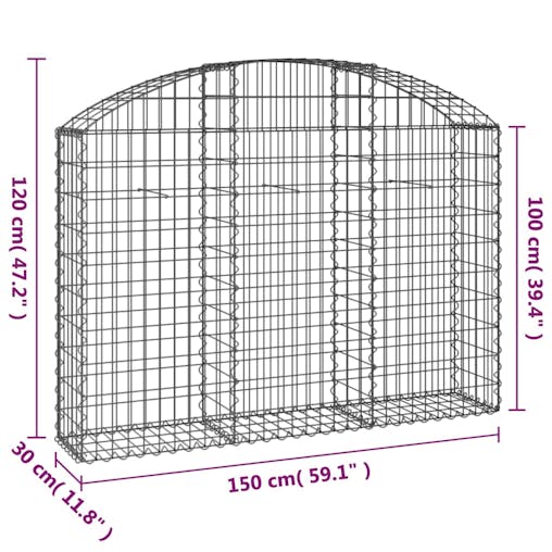 NNEVL Arched Gabion Basket 150x30x100/120 cm Galvanised Iron