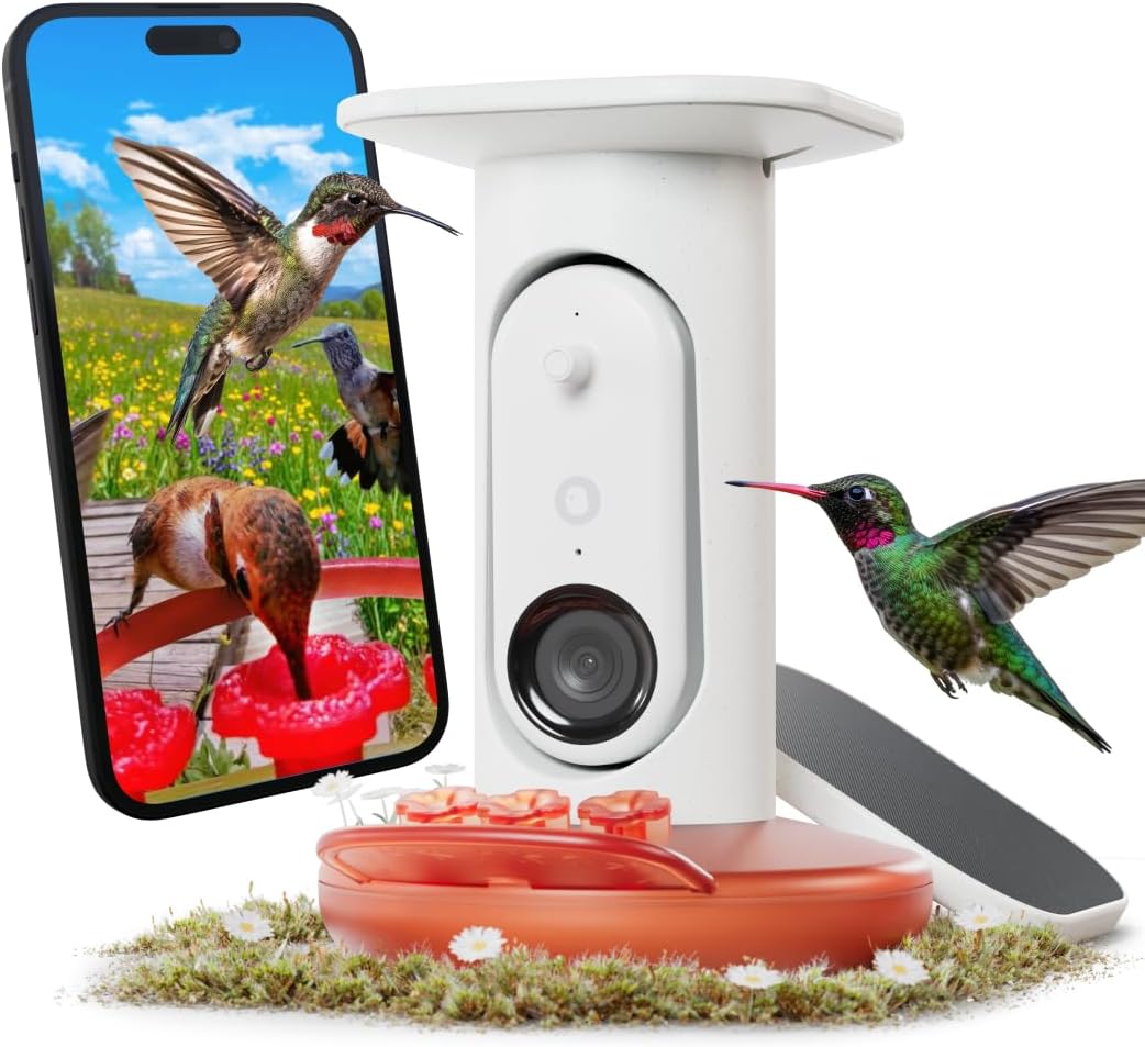 Birdbuddy Smart Solar Pro Hummingbird Feeder with Camera - AI Bird Identification  2K Video  5MP Photos  Outdoor Hanging  Gift for Bird Watching