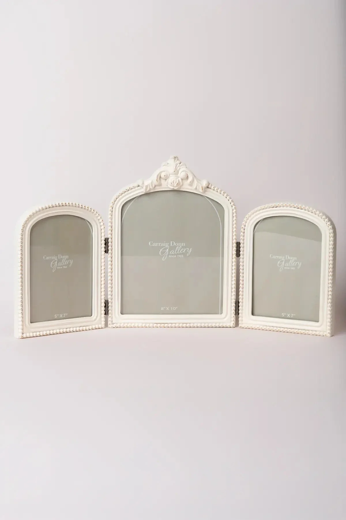 Sarah Beaded White Triple Photo Frame