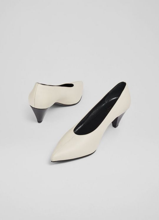 Zayla Ecru Leather Cone Heel Courts