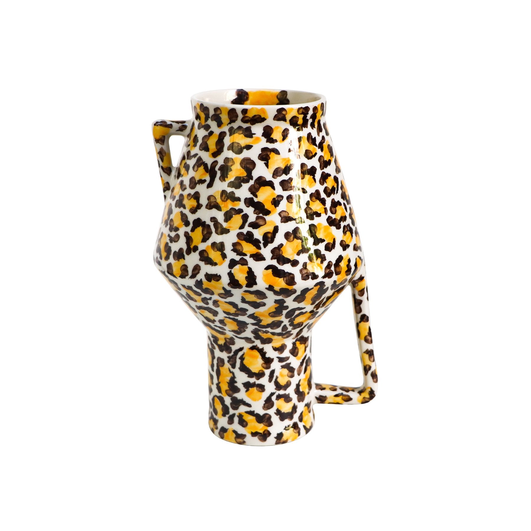 Return to Sender Vaas 30 cm Leopard print handgeschilderd upside down met handvat