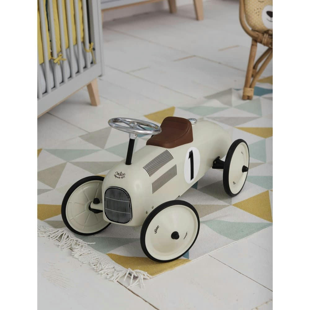 Vintage - Porteur voiture en métal blanc crème