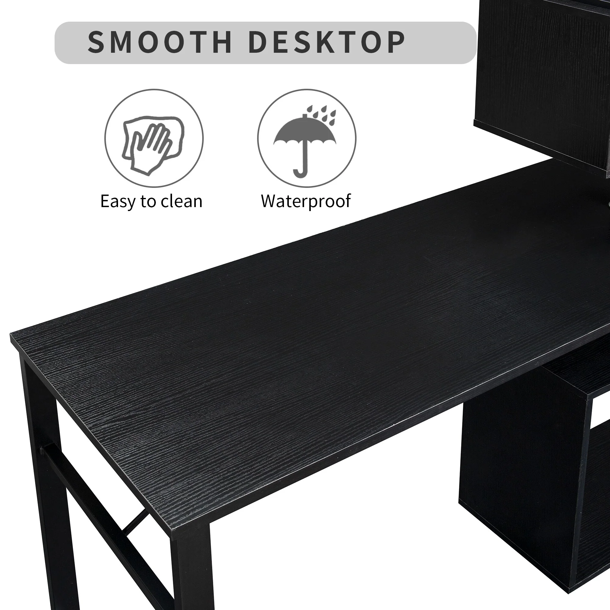 Home Office Computer Desk L-Shaped Corner Table, Rotating Computer Table with 5-Tier Bookshelf