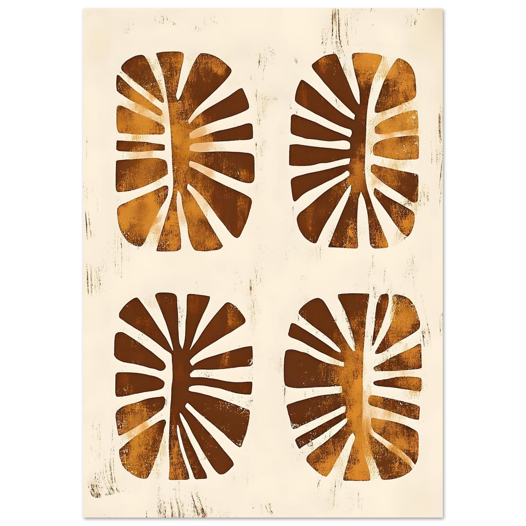 Artfulprints Poster Boho – Leaf cutouts  - A4 21x29.7 cm - Bruin