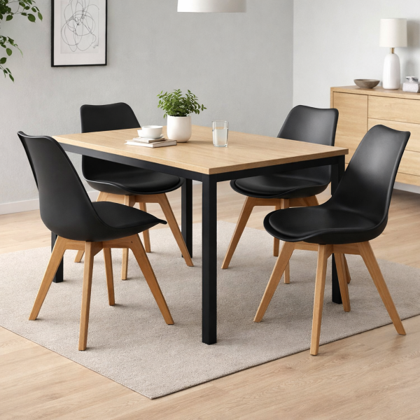 Zestaw Stół prostokątny 120 x 60cm Dąb Jasny   4 Krzesła