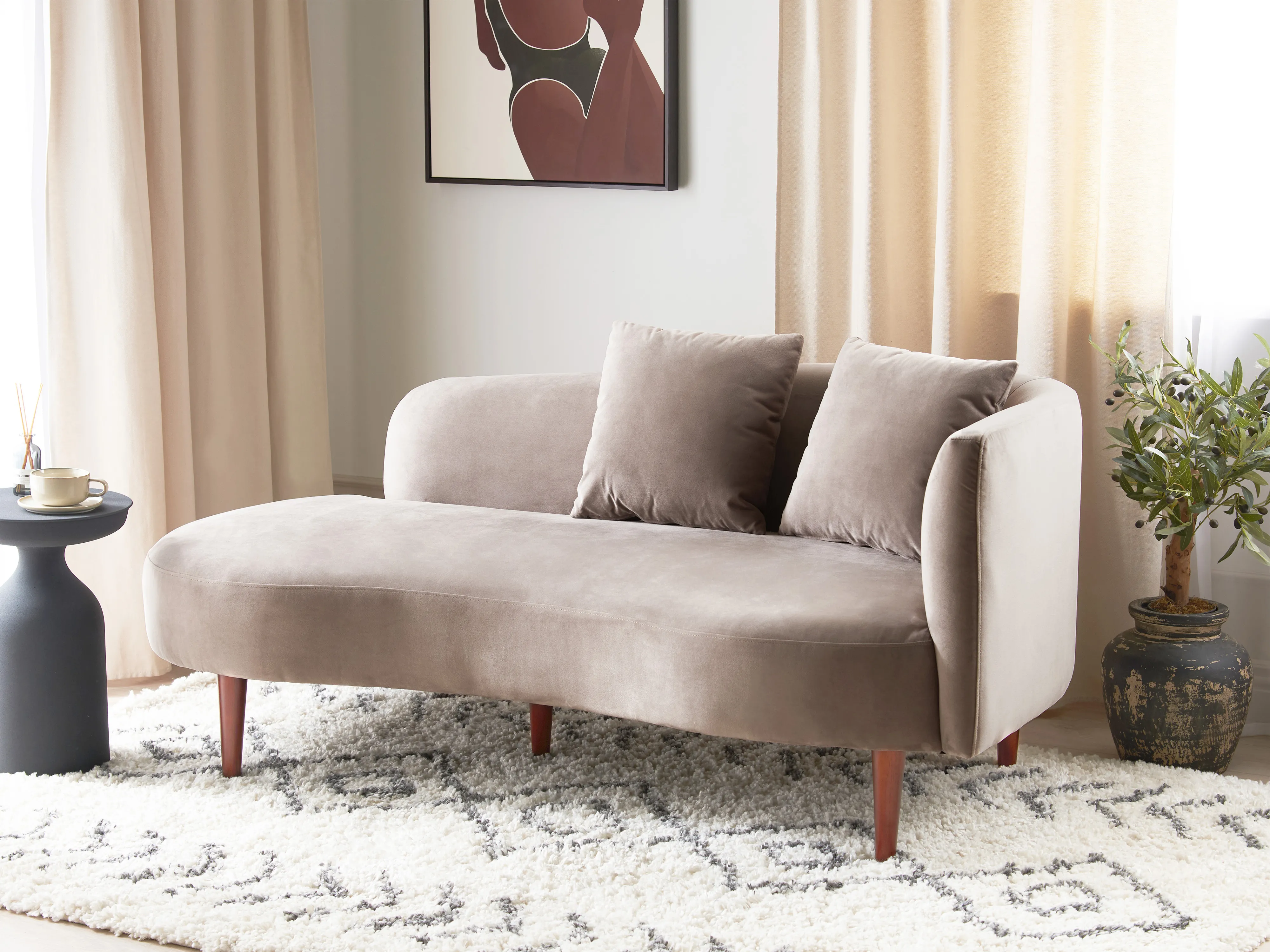 Right-Hand Chaise Longue CHAUMONT Velvet Taupe