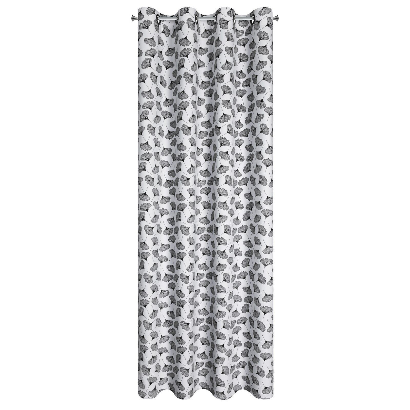 Zasłona KEMI biała 140x250 cm czarne liście miłorzębu na przelotkach