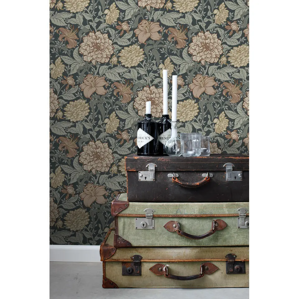 ESTAhome behang vintage bloemen donkerblauw - 53 cm x 10.05 m