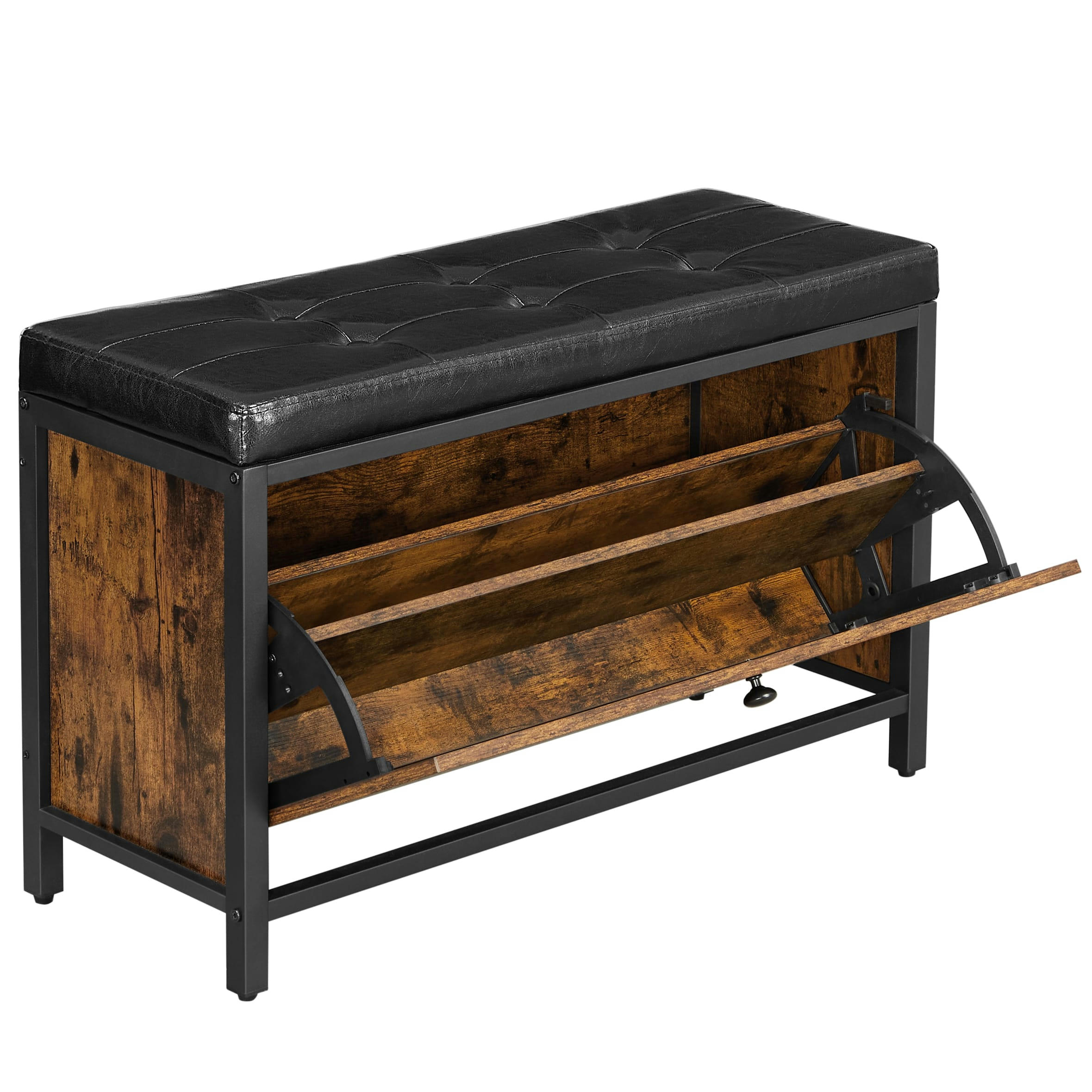 - Banc à chaussures cadre en acier Marron Rustique et Noir