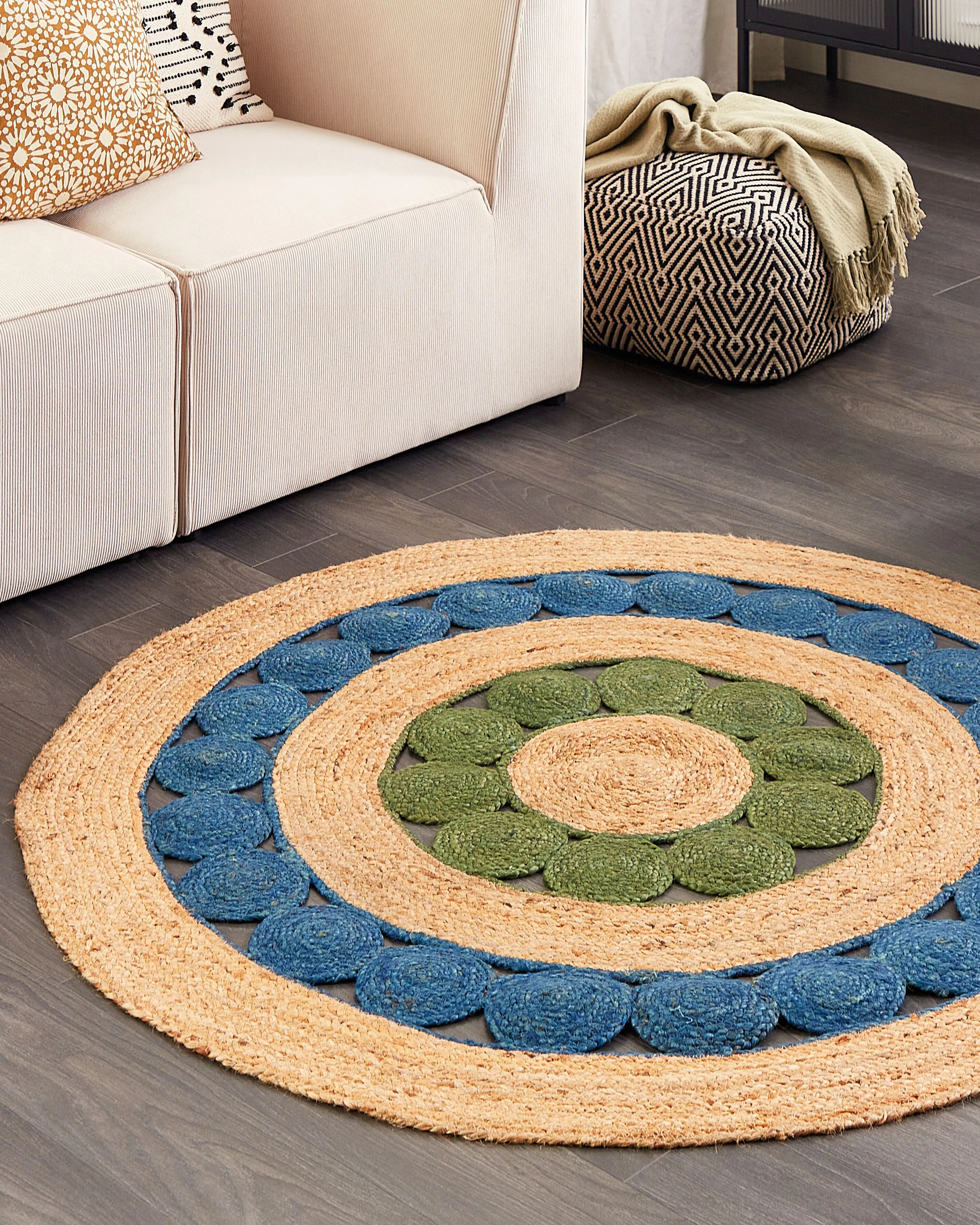 Rug HOVIT Green Blue ? 140 cm Jute