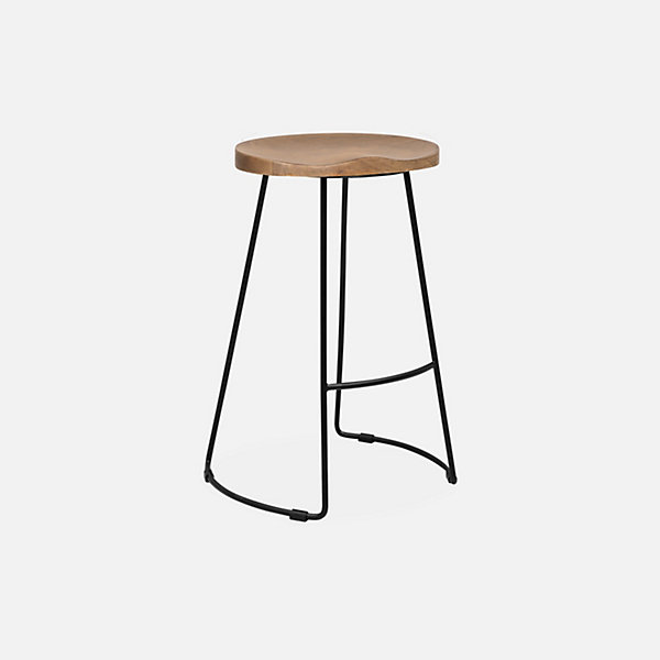Lot de 2 tabourets de bars bois de manguier naturel et acier. avec repose pieds. 65cm