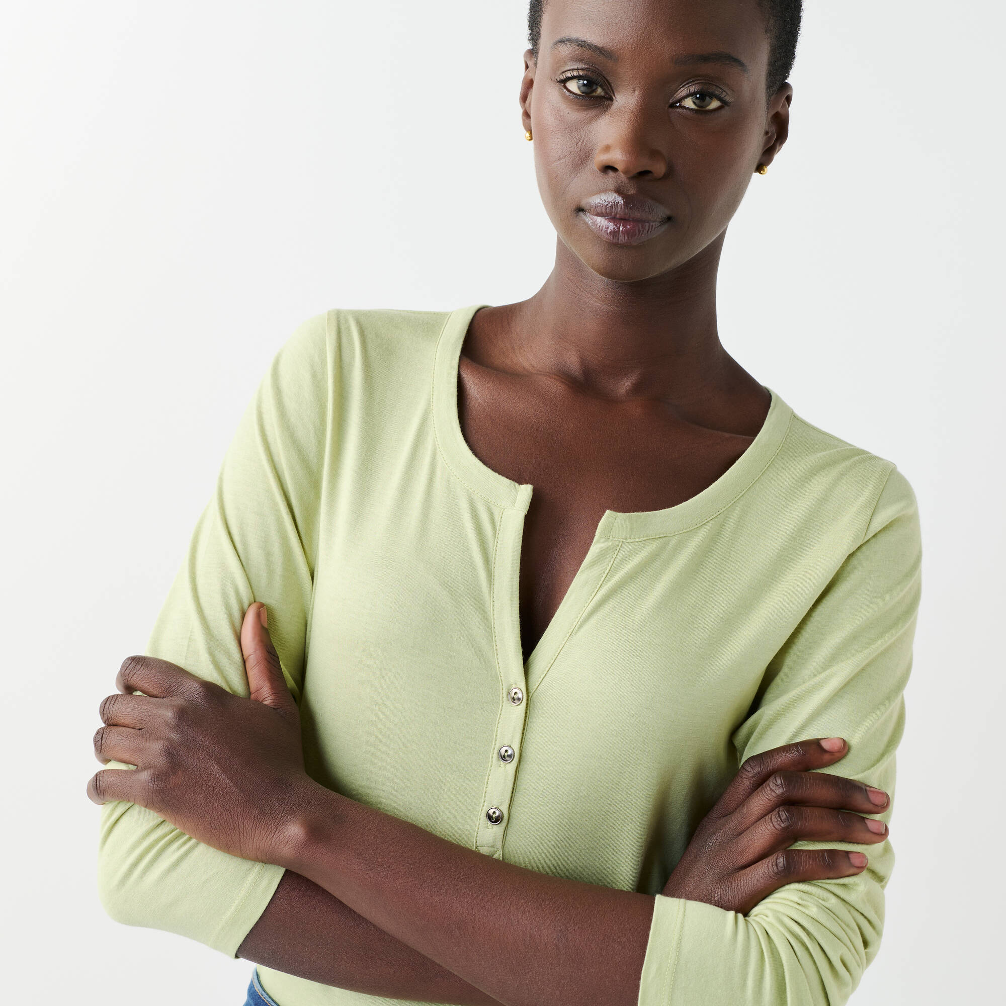 Tee-shirt col tunisien manches longues, uni