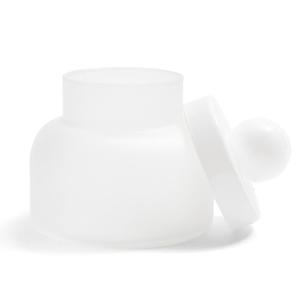 BoÎte en verre transparent   couvercle blanc Ø12xH16cm
