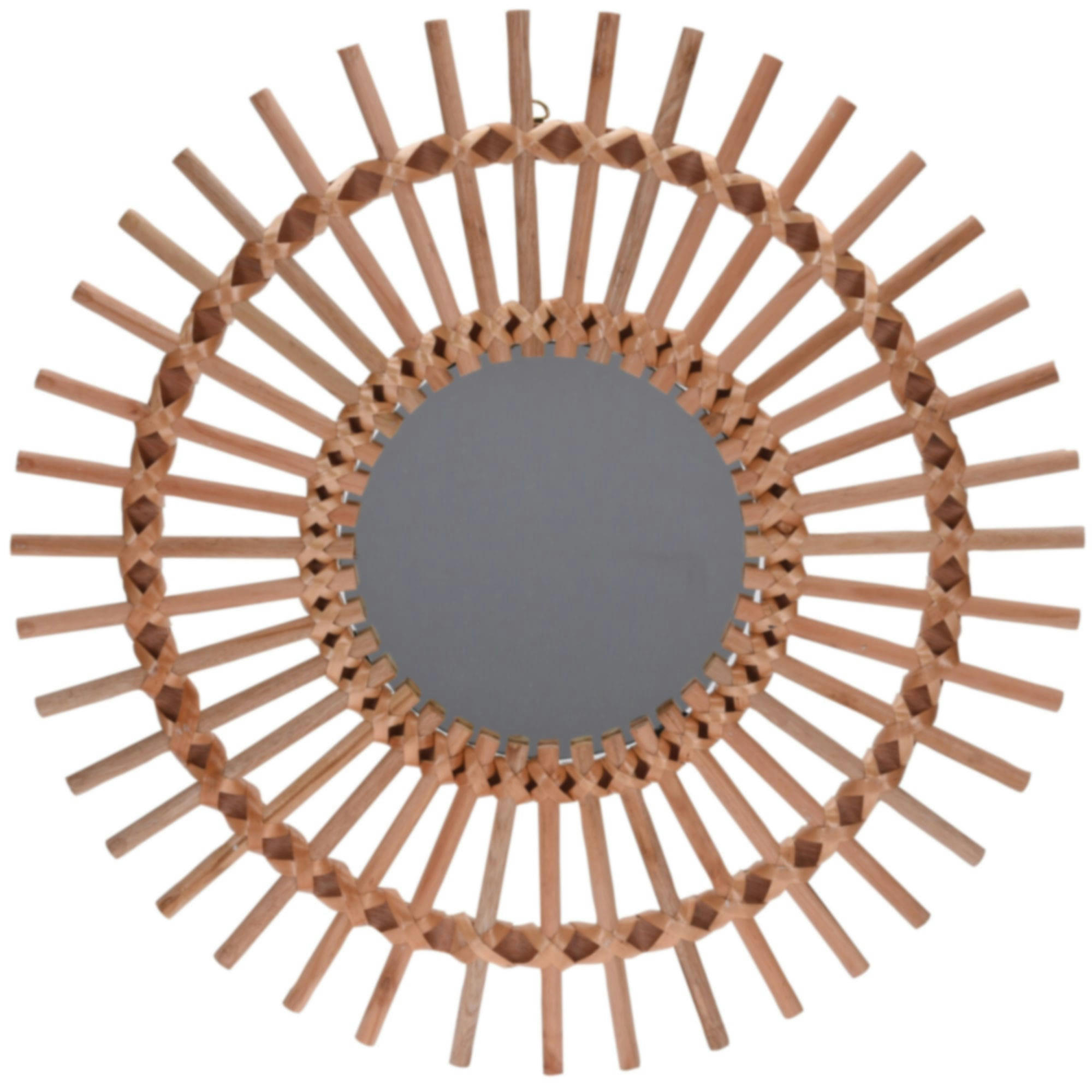 - Miroir rond soleil en bois nature D50cm