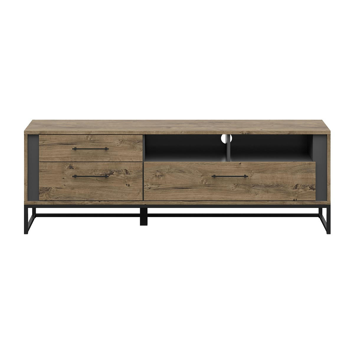 - Meuble tv 3 tiroirs 160 cm naturel et gris anthracite