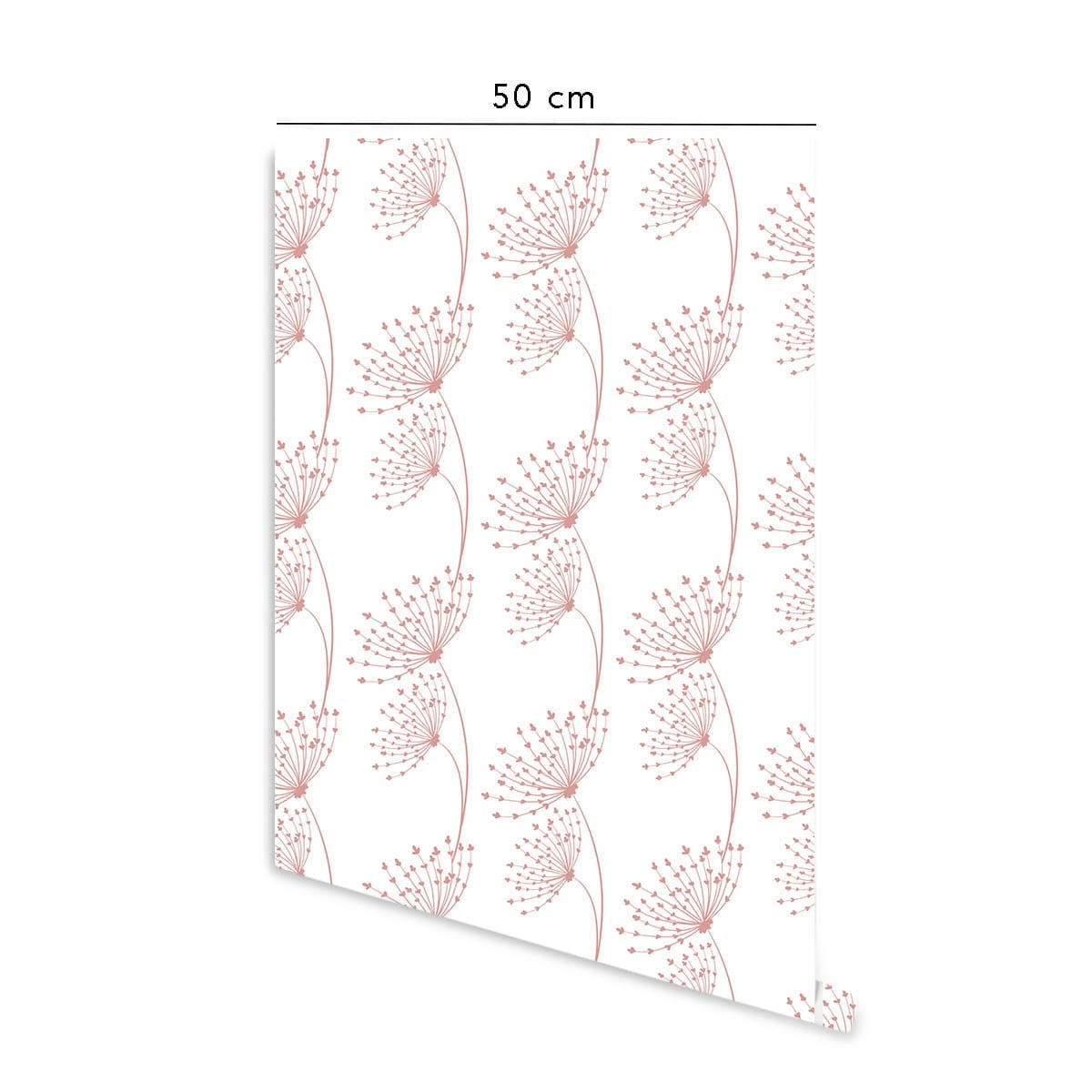 DANDELIONS - Papier peint vinyle adhésif dents-de-lion rose vif 50x300 cm