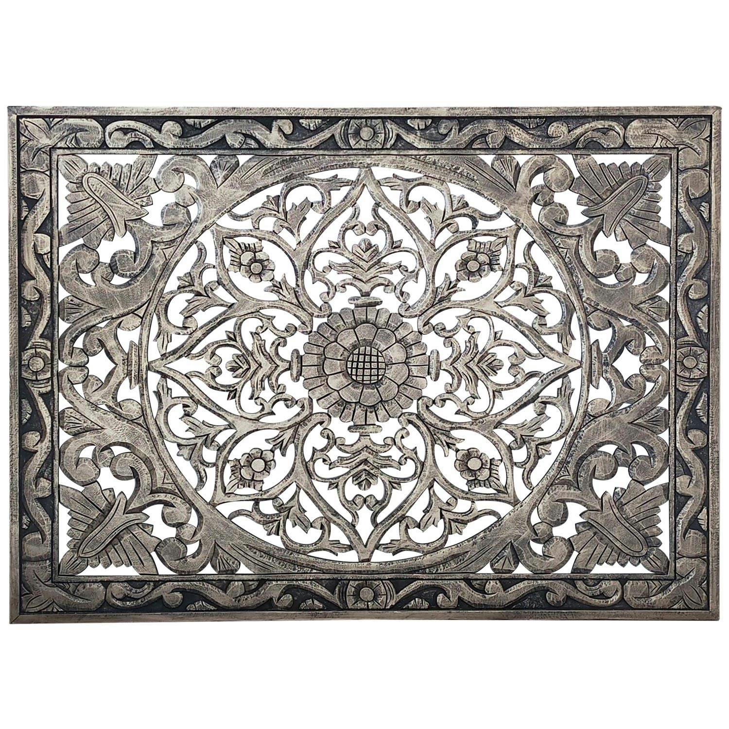 ATLAS - Tête de lit 160cm bois sculpté noir et or