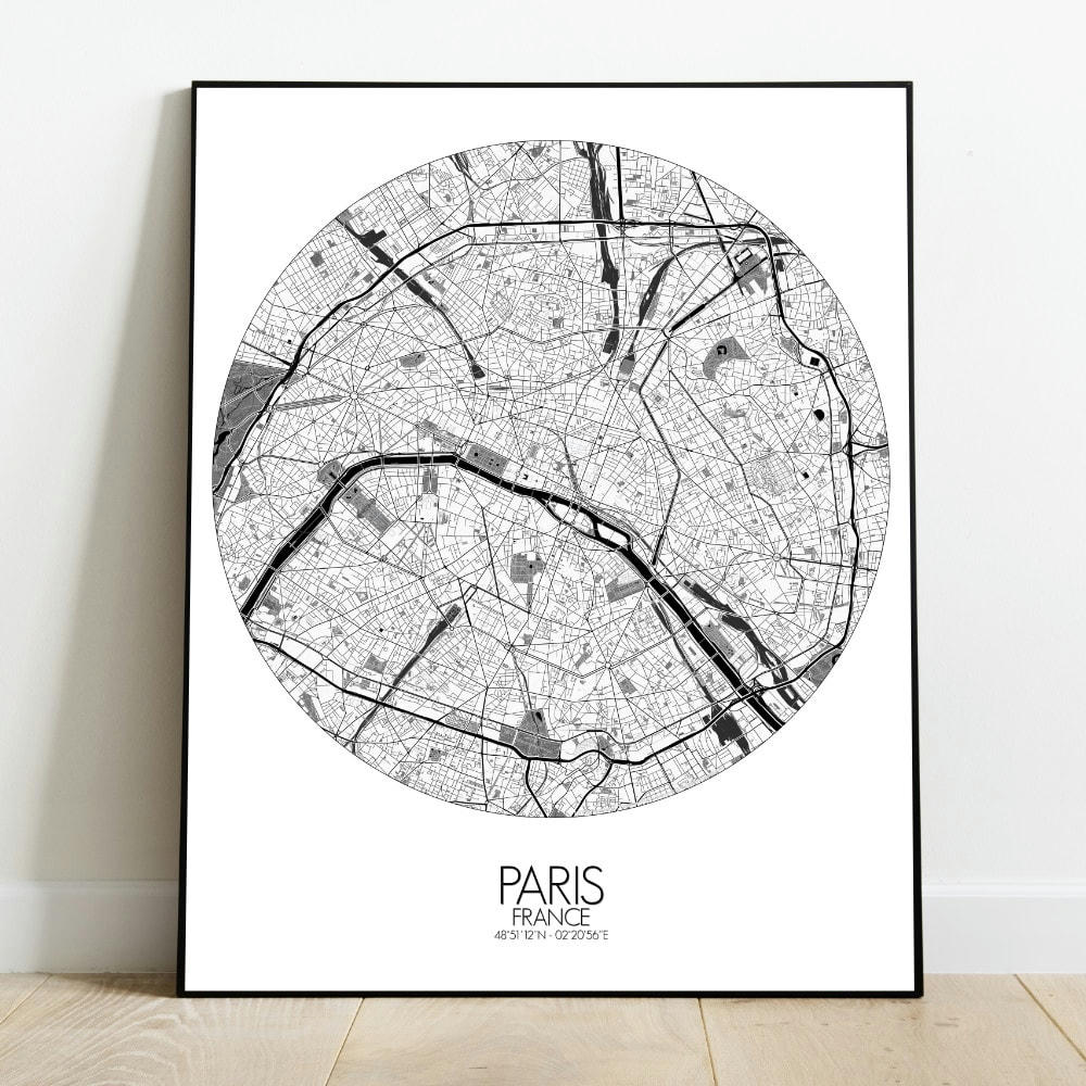 - Affiche Paris Carte ronde 40x50